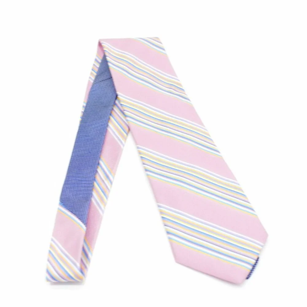 Tommy Hilfiger Pink Yellow Blue Striped Woven‎ Wide Silk Tie
